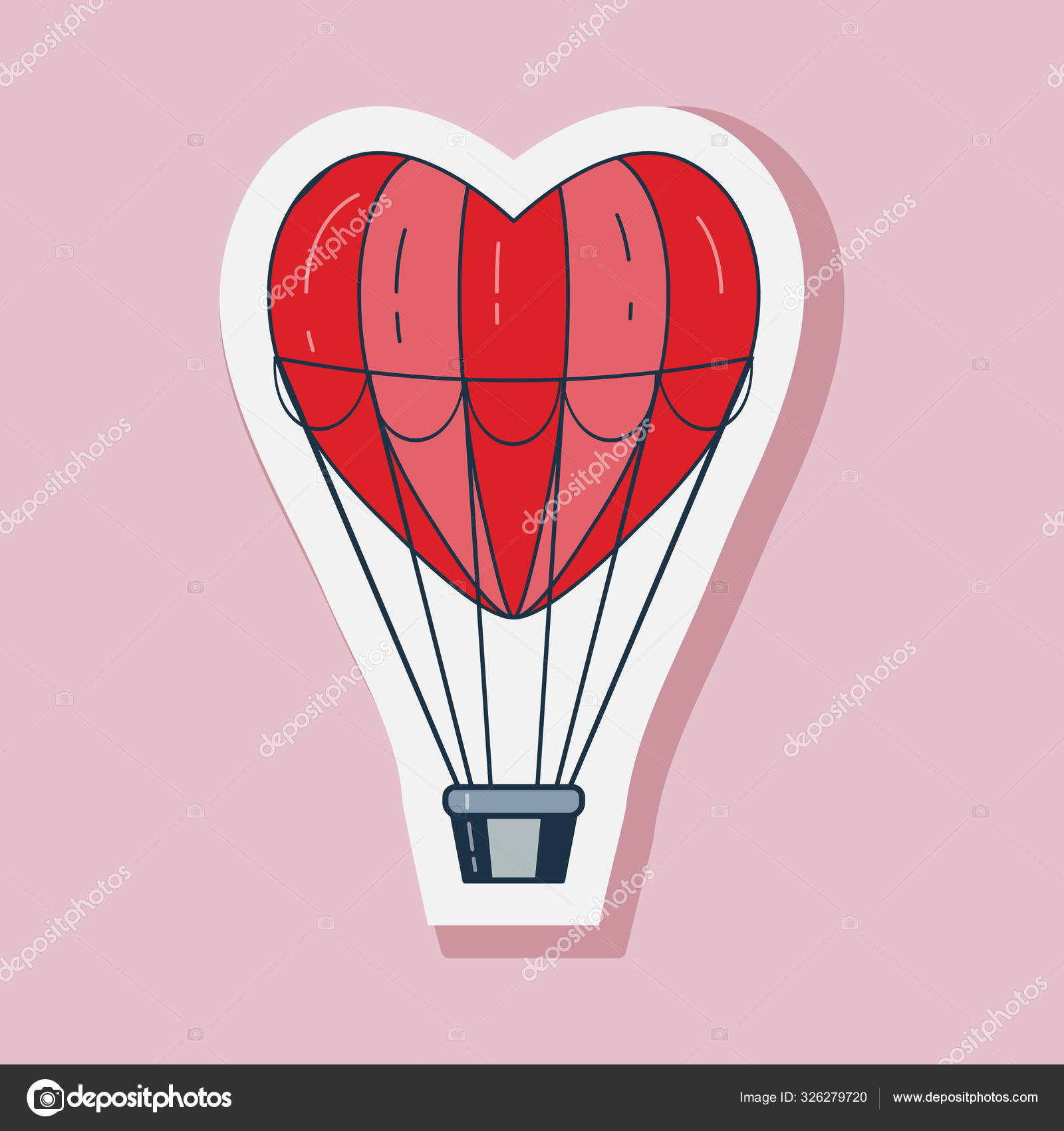 Valentine Day Air Balloon Line Art Sticker Stock Vector by